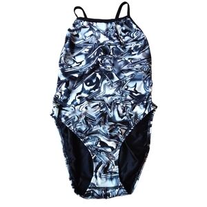 Speedo Black and White Xtra Life Lycra Shining Star Flyback One-Piece Sz. 38